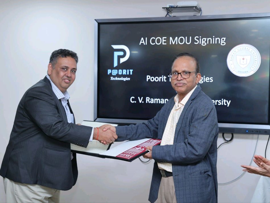 Poorit and C.V. Raman Global University signing the AI Centre of Excellence MoU